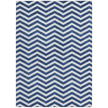 3' X 5' Navy Blue And Ivory Chevron Washable Indoor Outdoor Area Rug