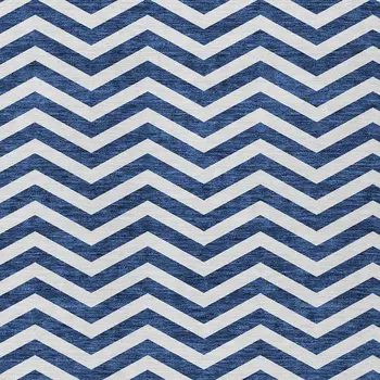 5' X 8' Navy Blue And Ivory Chevron Washable Indoor Outdoor Area Rug