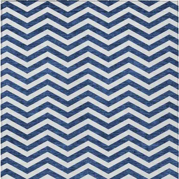 8' X 10' Navy Blue And Ivory Chevron Washable Indoor Outdoor Area Rug