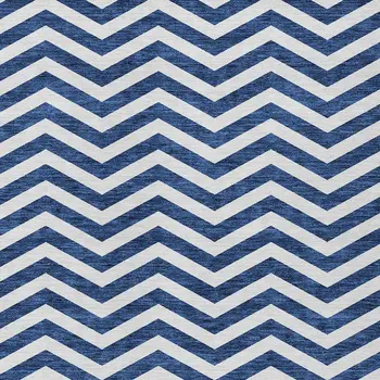 9' X 12' Navy Blue And Ivory Chevron Washable Indoor Outdoor Area Rug