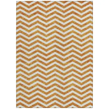3' X 5' Orange And Beige Chevron Washable Indoor Outdoor Area Rug