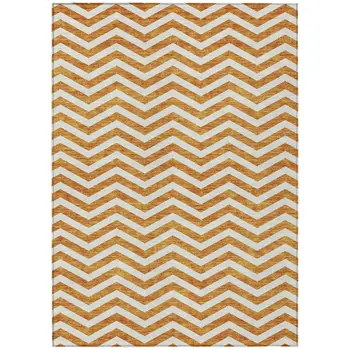 3' X 5' Orange And Beige Chevron Washable Indoor Outdoor Area Rug