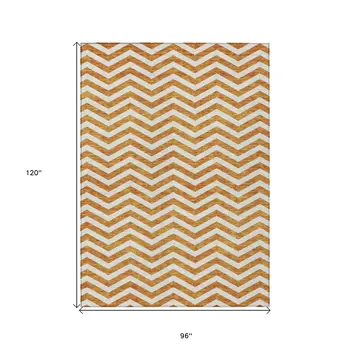8' X 10' Orange And Beige Chevron Washable Indoor Outdoor Area Rug