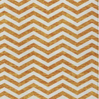 8' X 10' Orange And Beige Chevron Washable Indoor Outdoor Area Rug