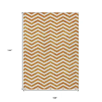 9' X 12' Orange And Beige Chevron Washable Indoor Outdoor Area Rug