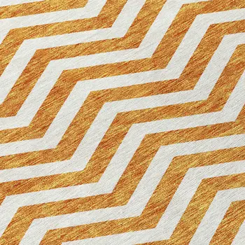 9' X 12' Orange And Beige Chevron Washable Indoor Outdoor Area Rug