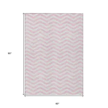 5' X 8' Pink And Gray Chevron Washable Indoor Outdoor Area Rug