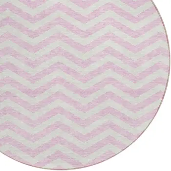 8' Pink And Gray Round Chevron Washable Indoor Outdoor Area Rug