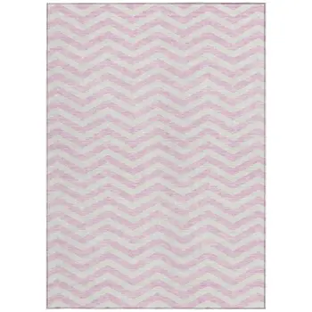 9' X 12' Pink And Gray Chevron Washable Indoor Outdoor Area Rug