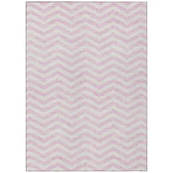 9' X 12' Pink And Gray Chevron Washable Indoor Outdoor Area Rug