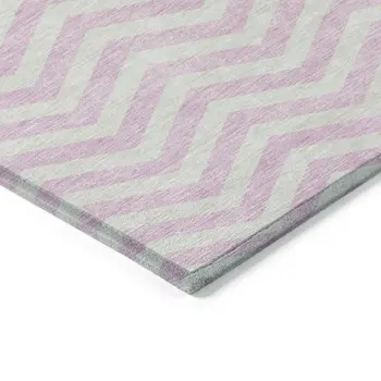 9' X 12' Pink And Gray Chevron Washable Indoor Outdoor Area Rug