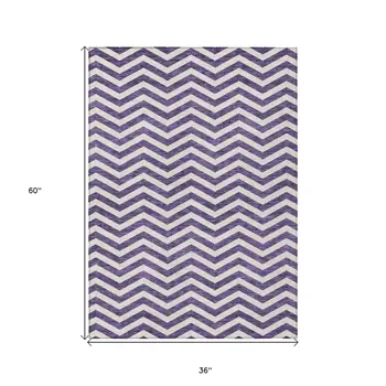 3' X 5' Purple And Ivory Chevron Washable Indoor Outdoor Area Rug