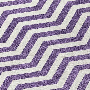 3' X 5' Purple And Ivory Chevron Washable Indoor Outdoor Area Rug
