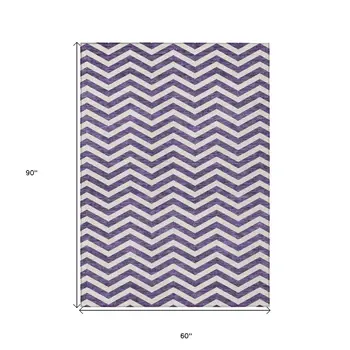 5' X 8' Purple And Ivory Chevron Washable Indoor Outdoor Area Rug