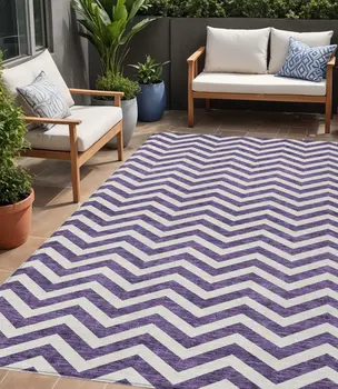 5' X 8' Purple And Ivory Chevron Washable Indoor Outdoor Area Rug