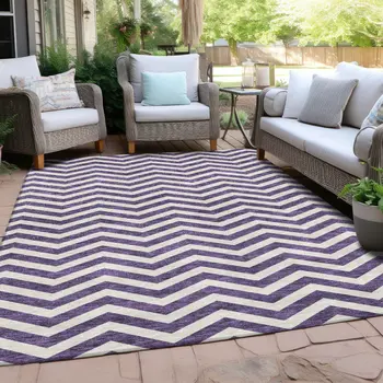 5' X 8' Purple And Ivory Chevron Washable Indoor Outdoor Area Rug