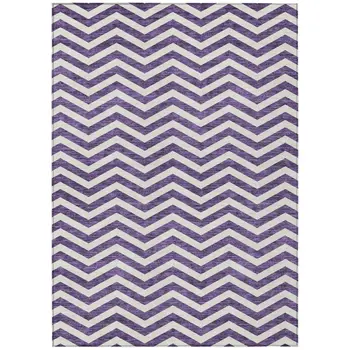 5' X 8' Purple And Ivory Chevron Washable Indoor Outdoor Area Rug
