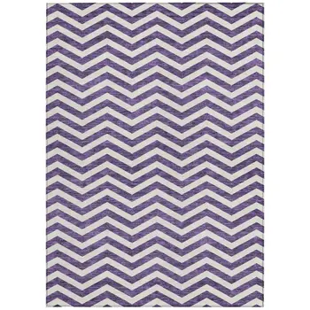5' X 8' Purple And Ivory Chevron Washable Indoor Outdoor Area Rug