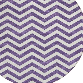 8' Purple And Ivory Round Chevron Washable Indoor Outdoor Area Rug