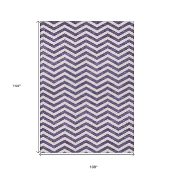 9' X 12' Purple And Ivory Chevron Washable Indoor Outdoor Area Rug