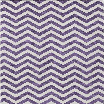 9' X 12' Purple And Ivory Chevron Washable Indoor Outdoor Area Rug