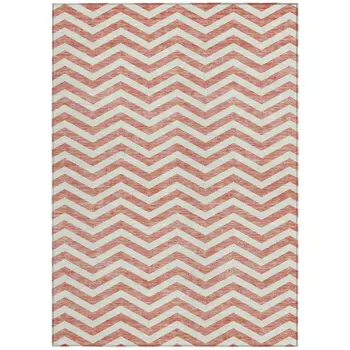 3' X 5' Salmon And Ivory Chevron Washable Indoor Outdoor Area Rug