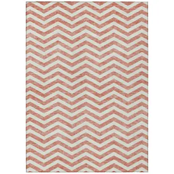 3' X 5' Salmon And Ivory Chevron Washable Indoor Outdoor Area Rug
