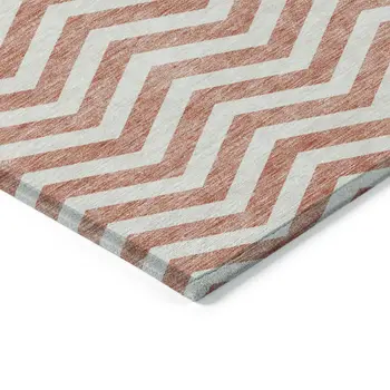 3' X 5' Salmon And Ivory Chevron Washable Indoor Outdoor Area Rug