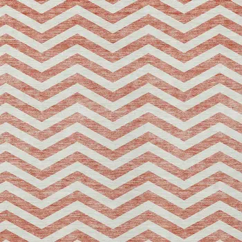 3' X 5' Salmon And Ivory Chevron Washable Indoor Outdoor Area Rug