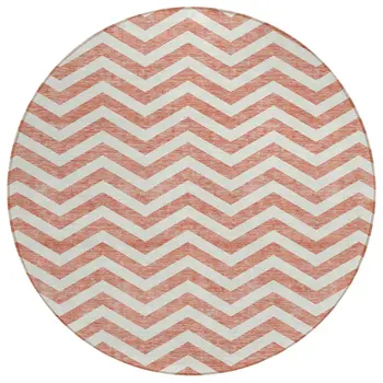 8' Salmon And Ivory Round Chevron Washable Indoor Outdoor Area Rug