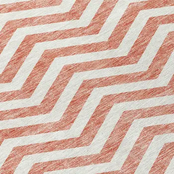 8' Salmon And Ivory Round Chevron Washable Indoor Outdoor Area Rug