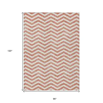 8' X 10' Salmon And Ivory Chevron Washable Indoor Outdoor Area Rug