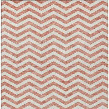 8' X 10' Salmon And Ivory Chevron Washable Indoor Outdoor Area Rug