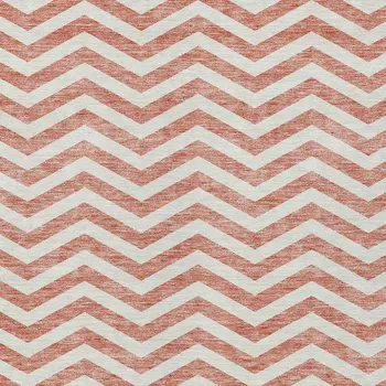 9' X 12' Salmon And Ivory Chevron Washable Indoor Outdoor Area Rug