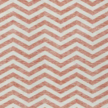 10' X 14' Salmon And Ivory Chevron Washable Indoor Outdoor Area Rug