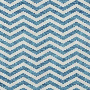8' X 10' Teal Blue And Ivory Chevron Washable Indoor Outdoor Area Rug