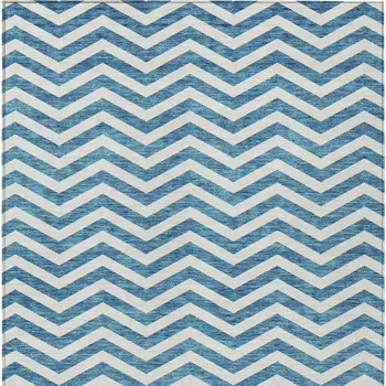 10' X 14' Teal Blue And Ivory Chevron Washable Indoor Outdoor Area Rug