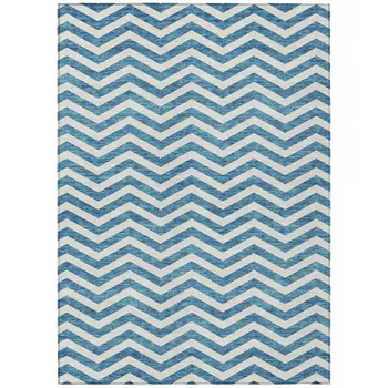10' X 14' Teal Blue And Ivory Chevron Washable Indoor Outdoor Area Rug