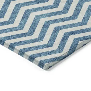 10' X 14' Teal Blue And Ivory Chevron Washable Indoor Outdoor Area Rug