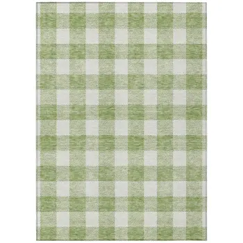 3' X 5' Artichoke Green And Gray Plaid Washable Indoor Outdoor Area Rug