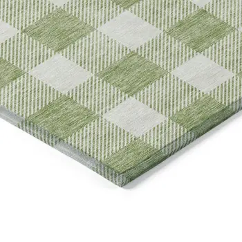 8' X 10' Artichoke Green And Gray Plaid Washable Indoor Outdoor Area Rug