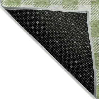 10' X 14' Artichoke Green And Gray Plaid Washable Indoor Outdoor Area Rug
