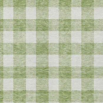 10' X 14' Artichoke Green And Gray Plaid Washable Indoor Outdoor Area Rug