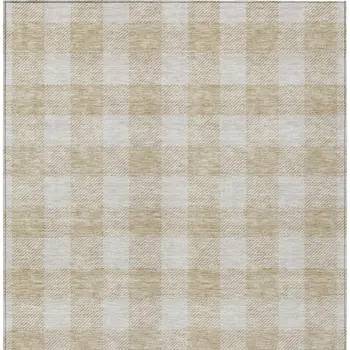 5' X 8' Beige And Gray Plaid Washable Indoor Outdoor Area Rug