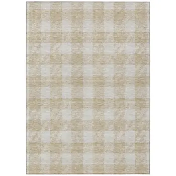 5' X 8' Beige And Gray Plaid Washable Indoor Outdoor Area Rug