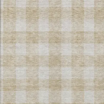 5' X 8' Beige And Gray Plaid Washable Indoor Outdoor Area Rug