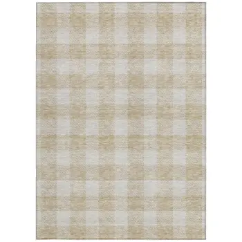 8' X 10' Beige And Gray Plaid Washable Indoor Outdoor Area Rug