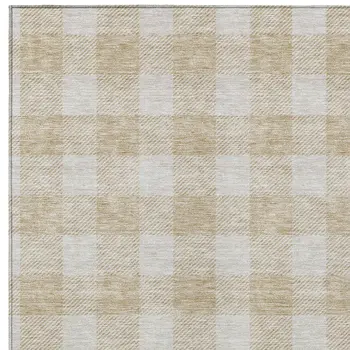 9' X 12' Beige And Gray Plaid Washable Indoor Outdoor Area Rug