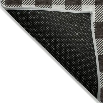 3' X 5' Black And Gray Plaid Washable Indoor Outdoor Area Rug