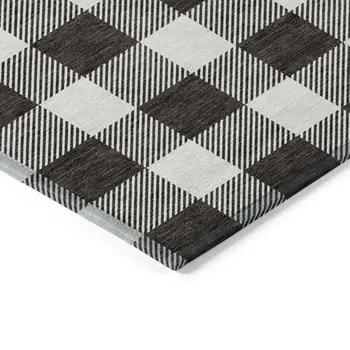 3' X 5' Black And Gray Plaid Washable Indoor Outdoor Area Rug